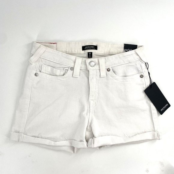 TRUE RELIGION Women's Mid Rise Super Skinny Jennie Curvy‎ Short Size 28/6 White - Picture 1 of 7